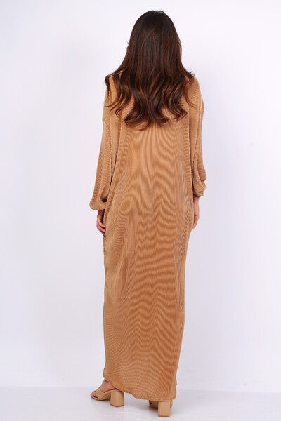 Robe nouée plissée camel