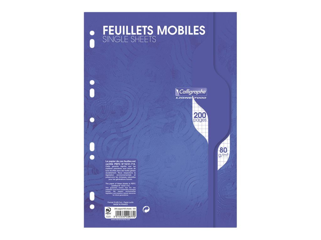 200 feuilles simples A4 - petits carreaux - perforées - tiboutik.re