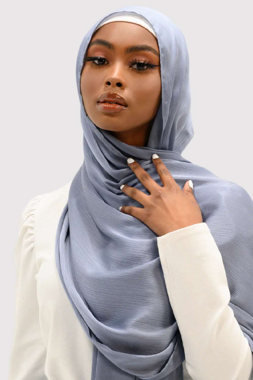 Hijab Satin Rayé Bleu clair