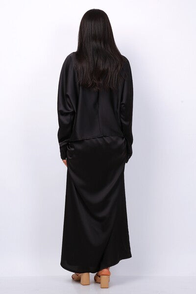 Ensemble blouse et jupe en satin NOIR