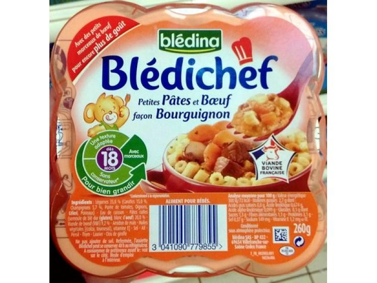 Blédichef Petites Pâtes Et Boeuf Façon Bourguignon 250g - tiboutik.re