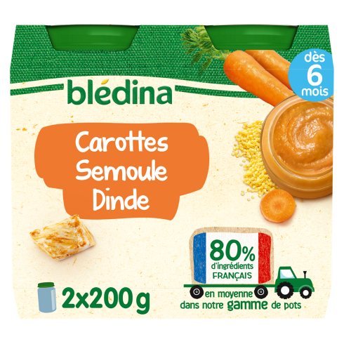 BLEDINA Saveur carottes semoule et dinde des 6 mois - 2 pots - tiboutik.re