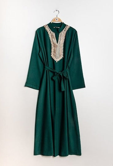Robe brodée ceinturée VERT