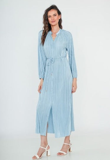 Robe plissée avec ceinture BLEU