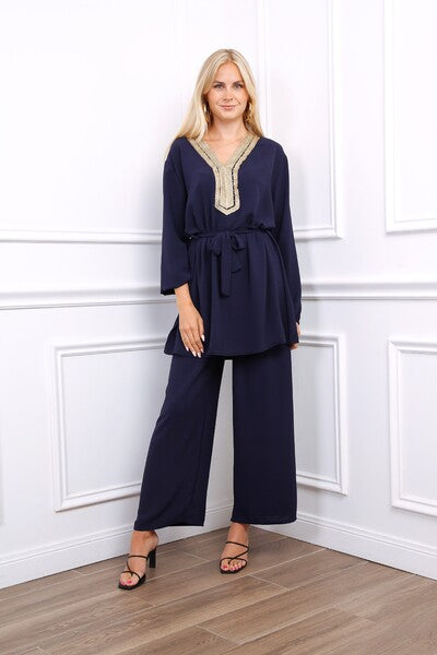 Ensemble tunique brodé bleu marine