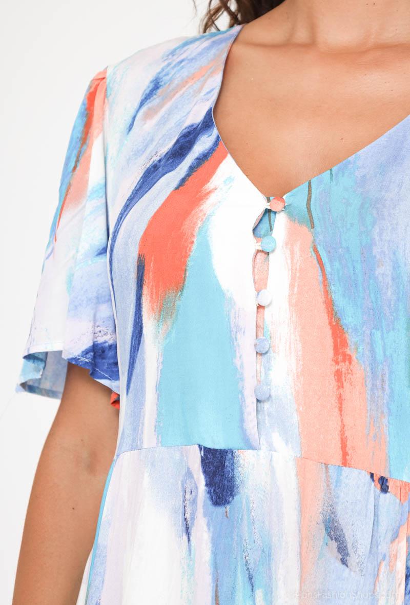 Robe chemise manche courte avec imprimé BLEU