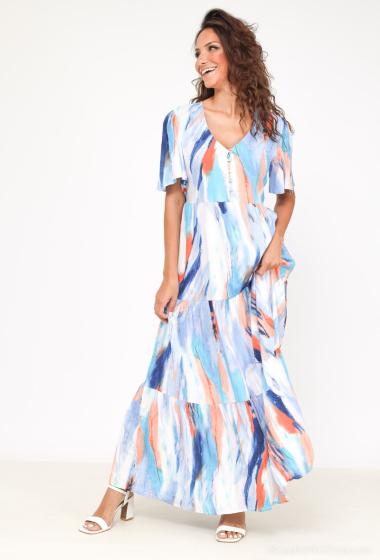 Robe chemise manche courte avec imprimé BLEU