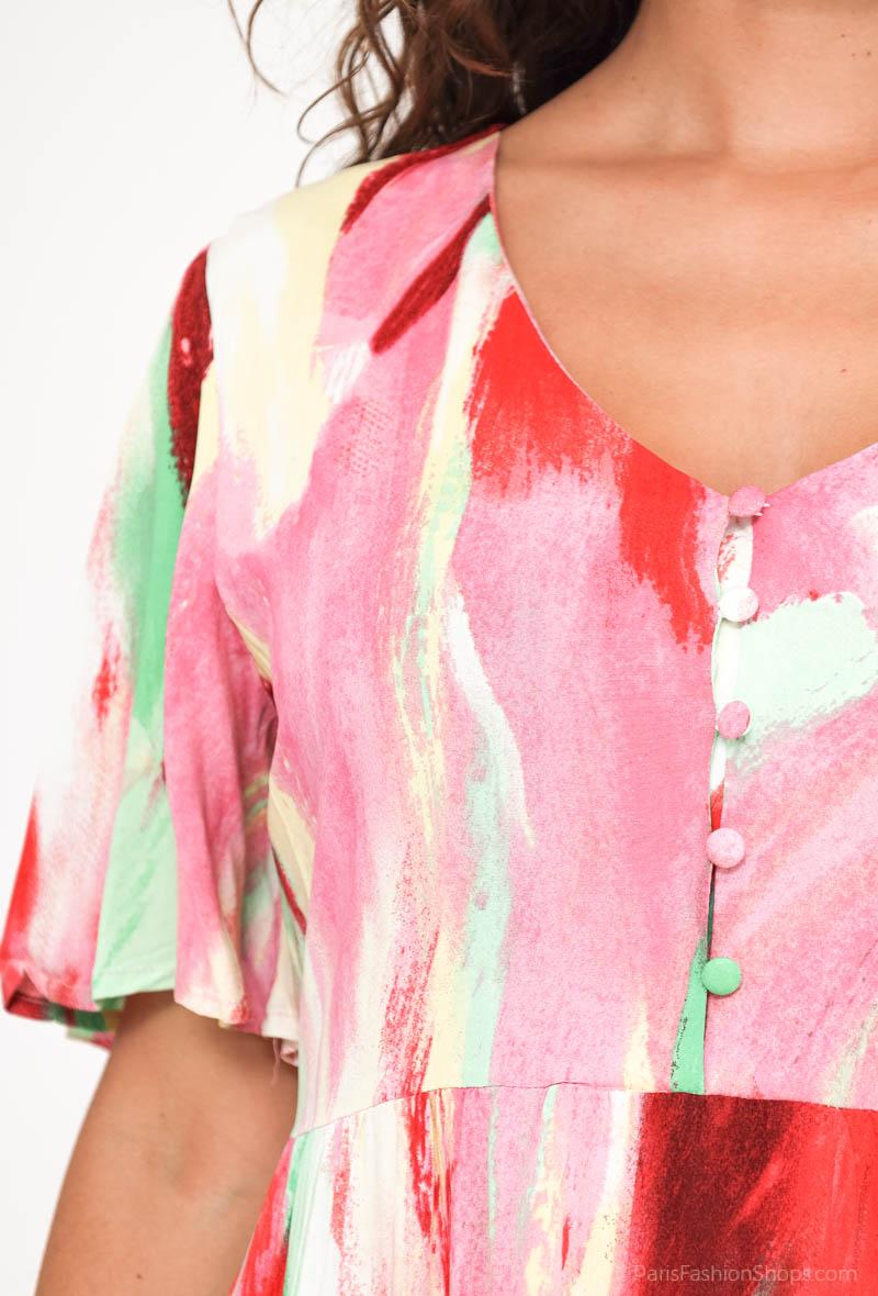 Robe chemise manche courte avec imprimé FUCHSIA