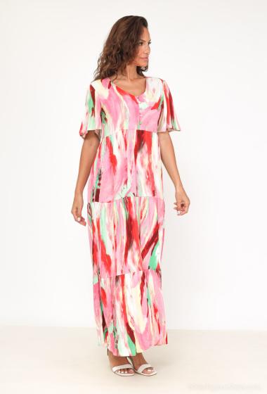 Robe chemise manche courte avec imprimé FUCHSIA