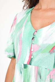 Robe chemise manche courte avec imprimé VERT FLUO