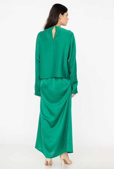 Ensemble blouse et jupe en satin VERT
