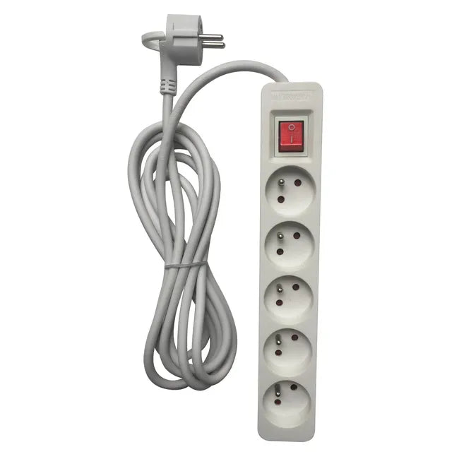 Multiprise filaire avec interrupteur, 5 prises blanc, 1.5M, LEXMAN