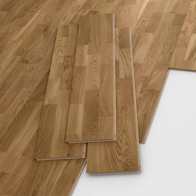 Parquet contrecollé medio chêne blond vitrifié 3 frises, l.20.7 cm