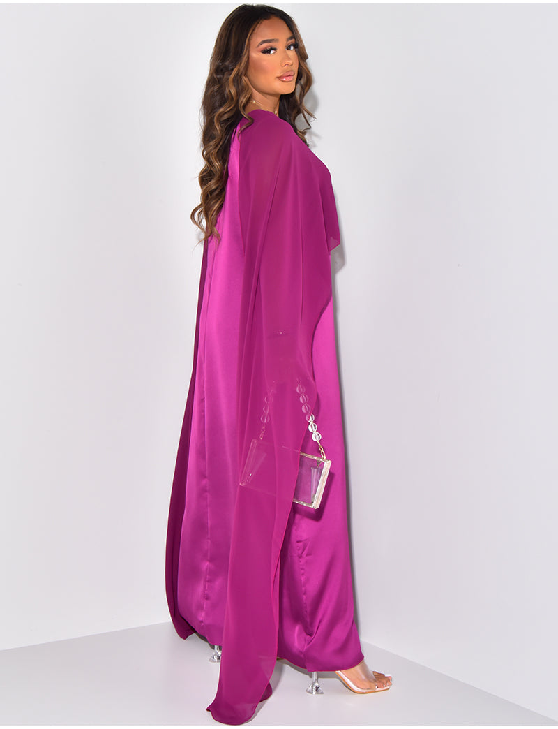 Robe satinée à empiècement voile PRUNE