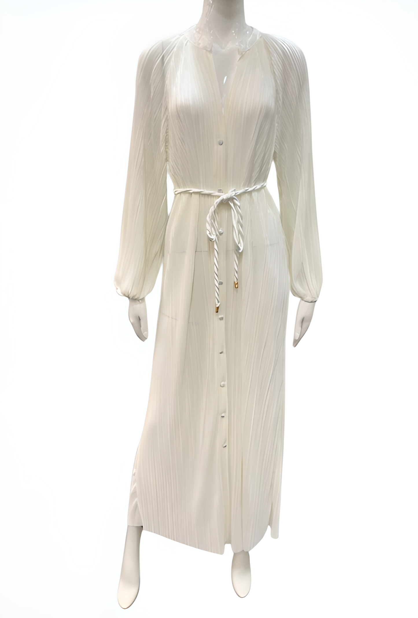 Robe plissée avec ceinture BLANC