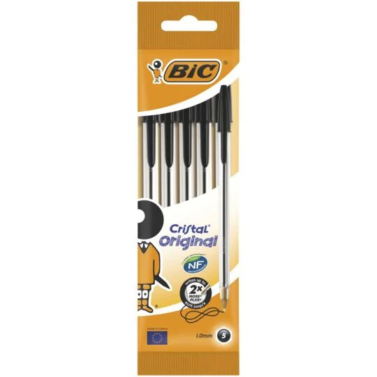 Stylo bille cristal noir x 5 BIC