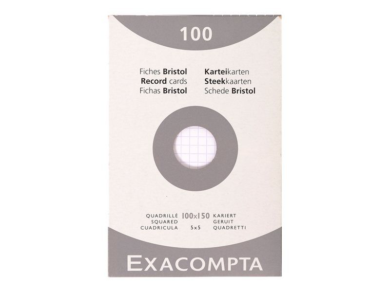 Pack de 100 Fiches Bristol - 10 x 15 cm - petits carreaux - non perforées - blanc