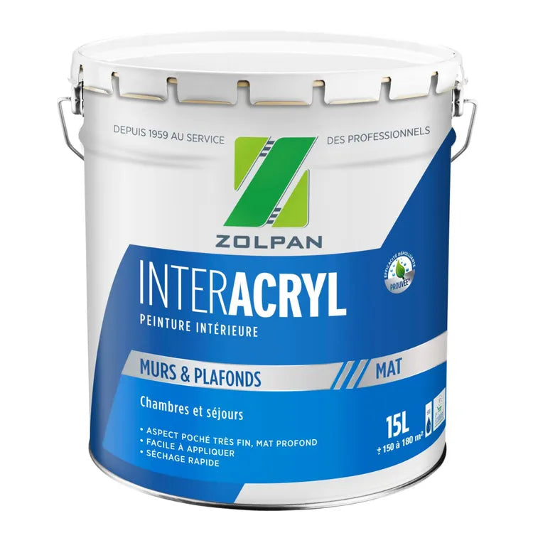 Peinture blanc mur / plafond ZOLPAN Inter acrylique mat 15 l