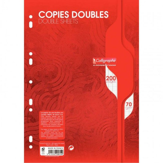 200 copies doubles A4 - grands carreaux perforées - tiboutik.re