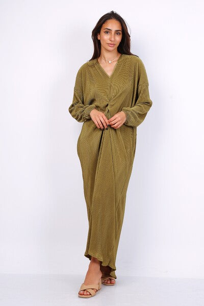Robe nouée plissée kaki