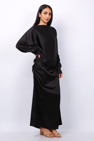 Ensemble blouse et jupe en satin NOIR