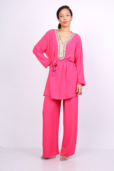 Ensemble tunique brodé saumon