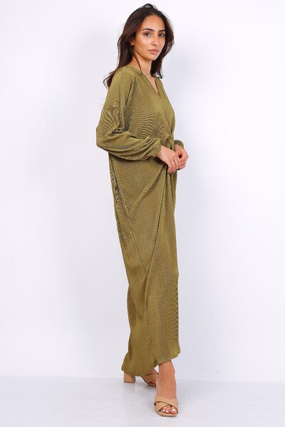 Robe nouée plissée kaki