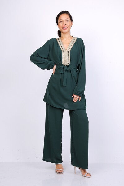 Ensemble tunique brodé vert sapin