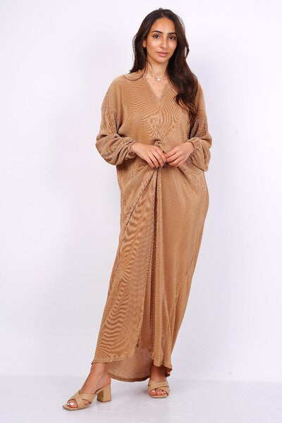 Robe nouée plissée camel