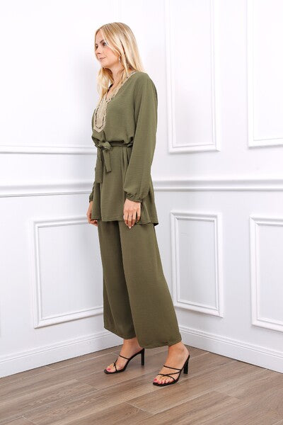 Ensemble tunique brodé kaki