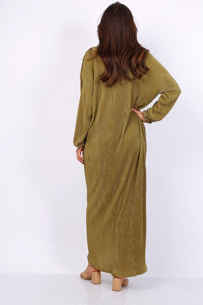 Robe nouée plissée kaki