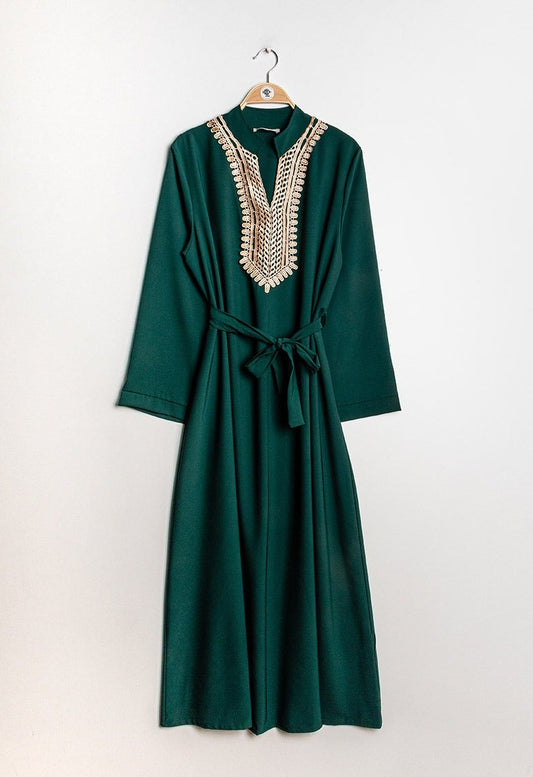 Robe brodée ceinturée VERT