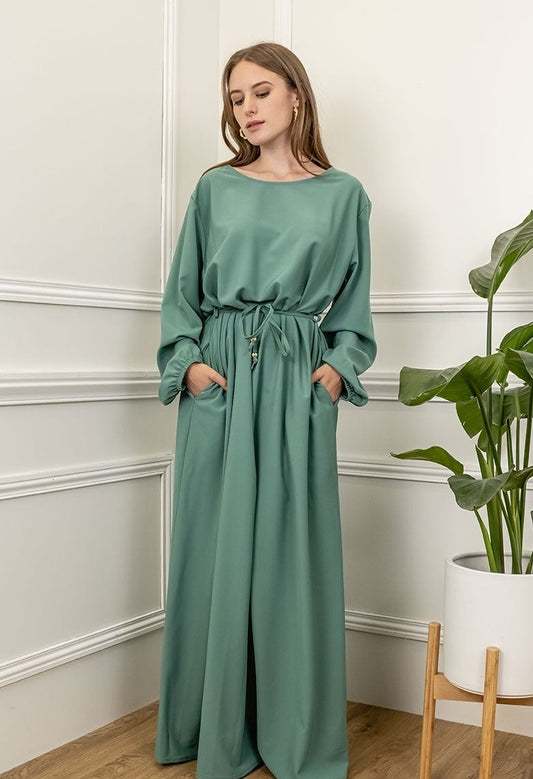 Robe ceinturée VERT D'EAU