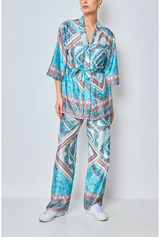 Ensemble kimono pantalon imprimé BLEU