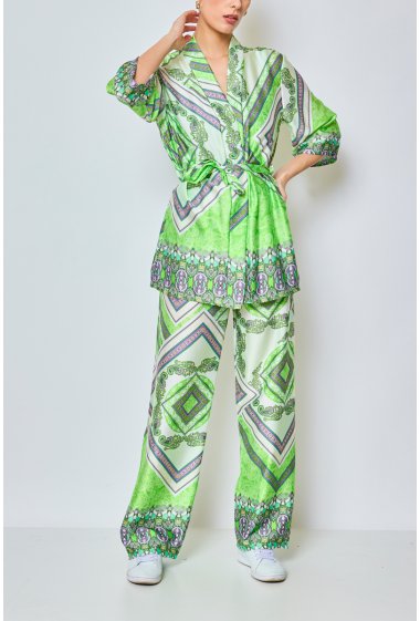 Ensemble kimono pantalon imprimé VERT