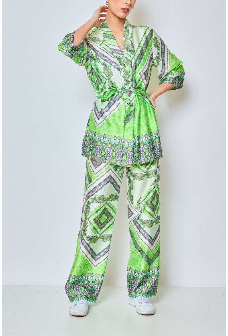 Ensemble kimono pantalon imprimé VERT