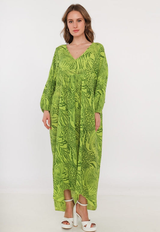 Robe longue en imprimée VERT FLUO