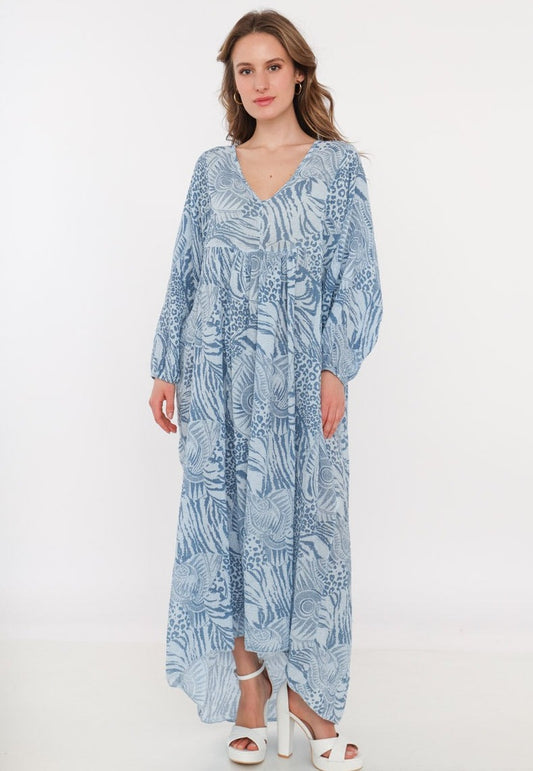 Robe longue en imprimée BLEU ROI