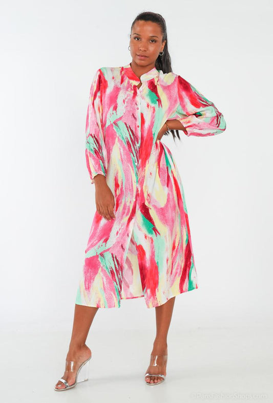 Robe boutonnée imprimée FUCHSIA