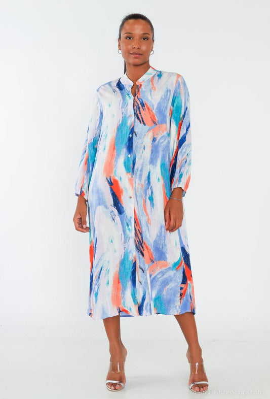 Robe boutonnée imprimée BLEU CIEL