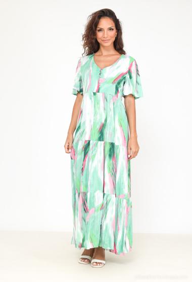 Robe chemise manche courte avec imprimé VERT FLUO