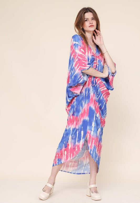 Robe froncée imprimée BLEU