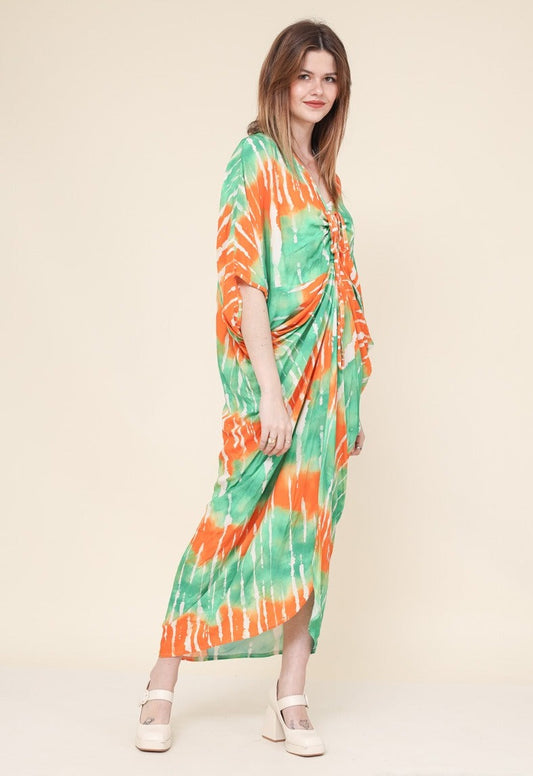 Robe froncée imprimée VERT