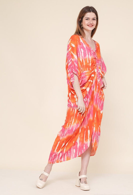 Robe froncée imprimée ORANGE