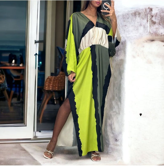Longue robe satinée KAKI
