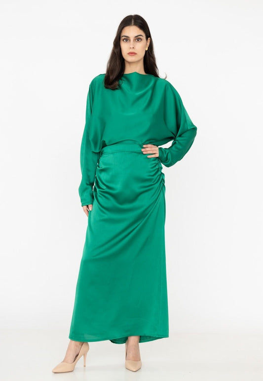 Ensemble blouse et jupe en satin VERT