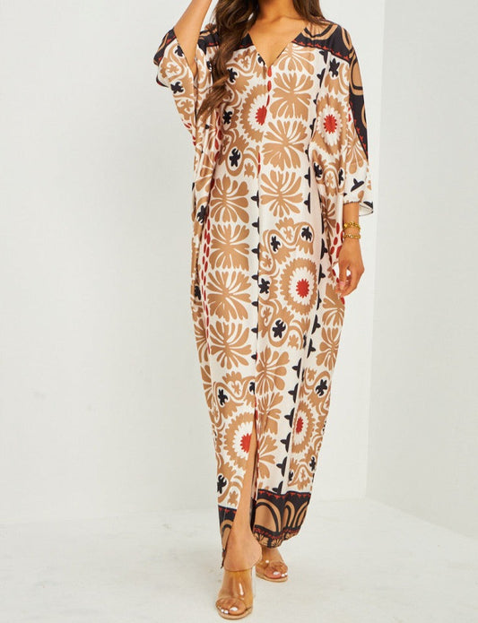 Robe imprimée fleur BEIGE