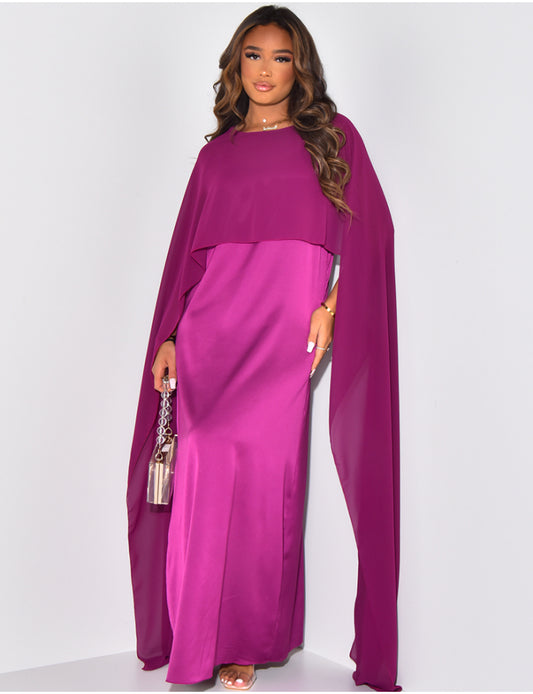 Robe satinée à empiècement voile PRUNE