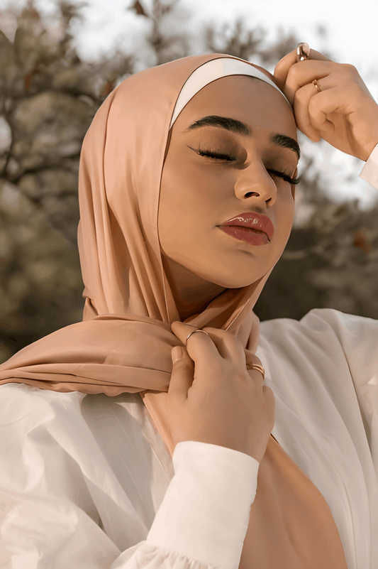 Hijab Satin Rayé Marron