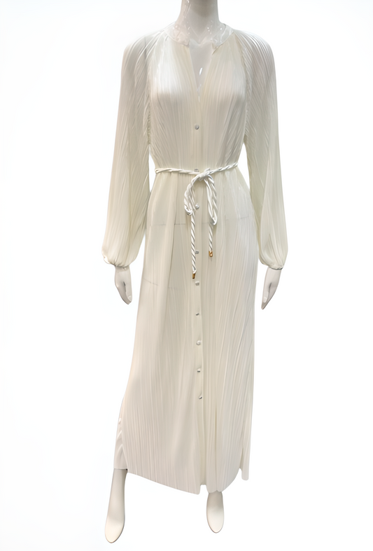 Robe plissée avec ceinture BLANC
